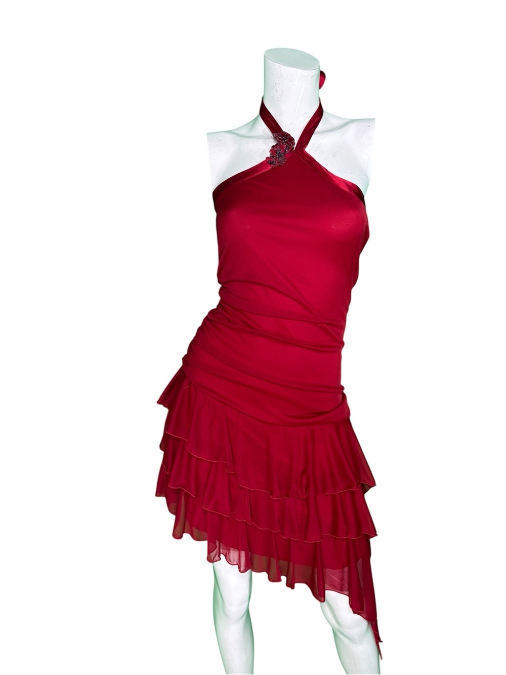 90s Y2K Byer Too Asymmetrical Halter top Red Prom Dress Size Small